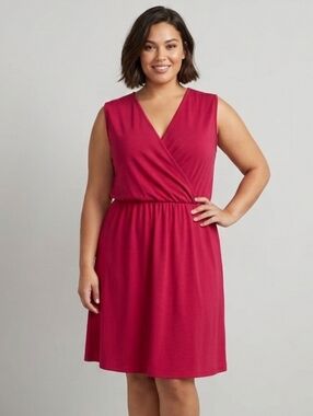 Trendsetter Magenta Pink Faux-Wrap Sleeveless Dress - Plus Size XXL